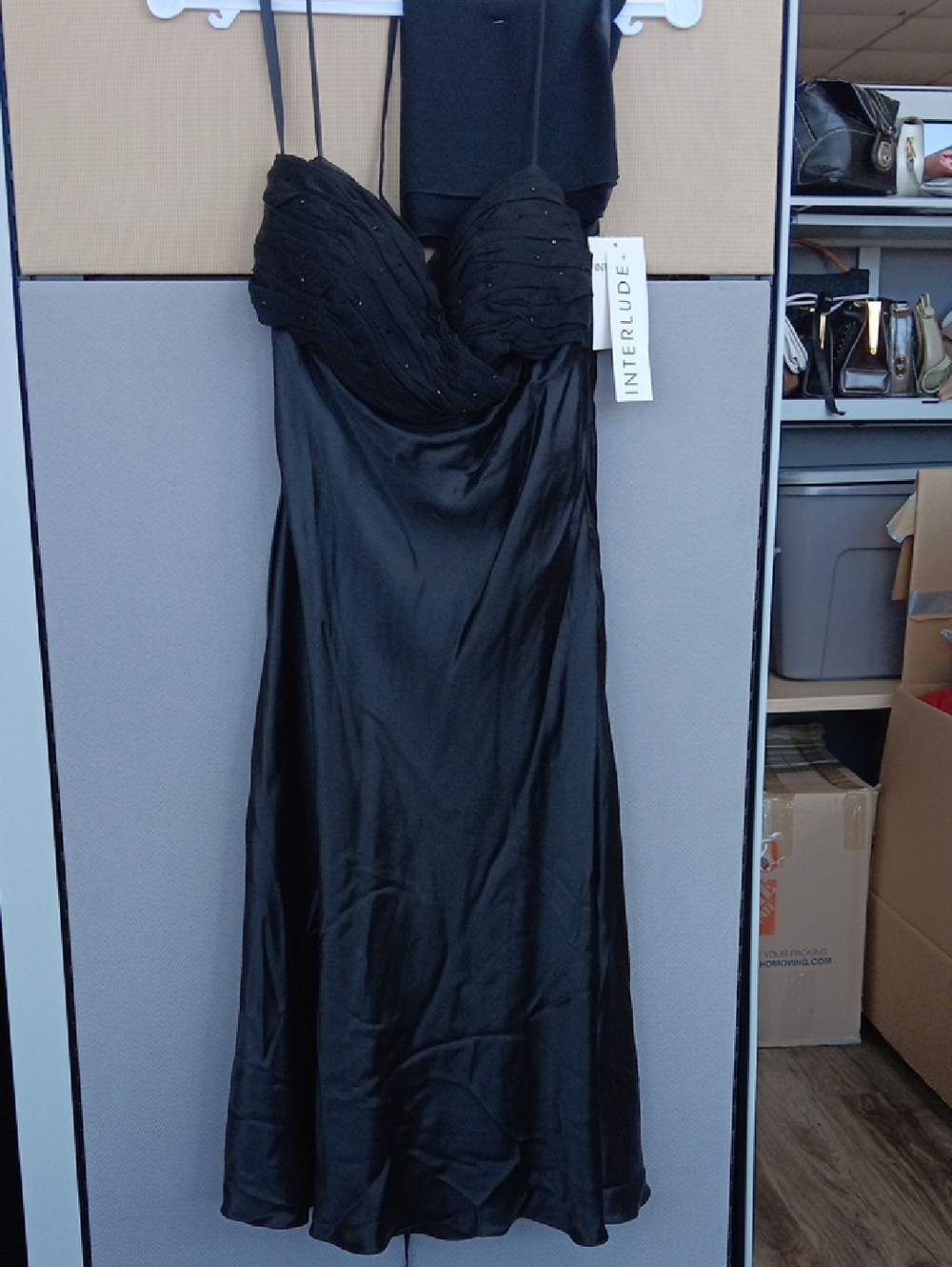 Strapless Black Satin Evening Gown with Beaded Sweetheart Bust